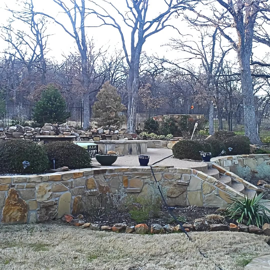 Landscaped stone retaining wall
